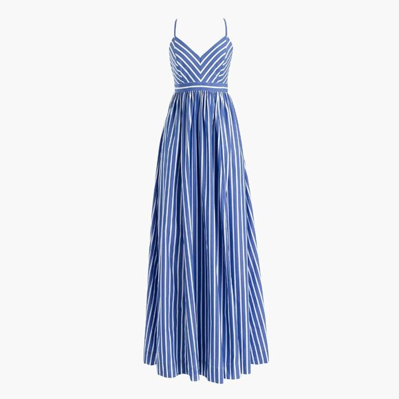 NWT J.Crew Long Drapey Spaghetti-strap Maxi in White Blue Stripe Dress 0 - Picture 4 of 11